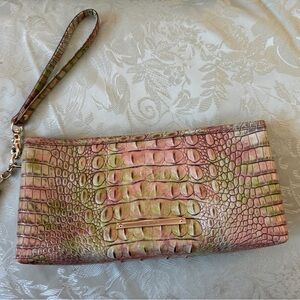 NWOT Brahmin clutch in Sahara -Elegant Pink and Green Crocodile Embossed Clutch